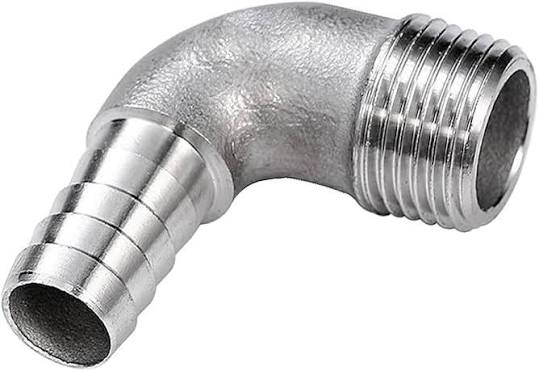 stainless steel hose barb elbow for 90° hose routing